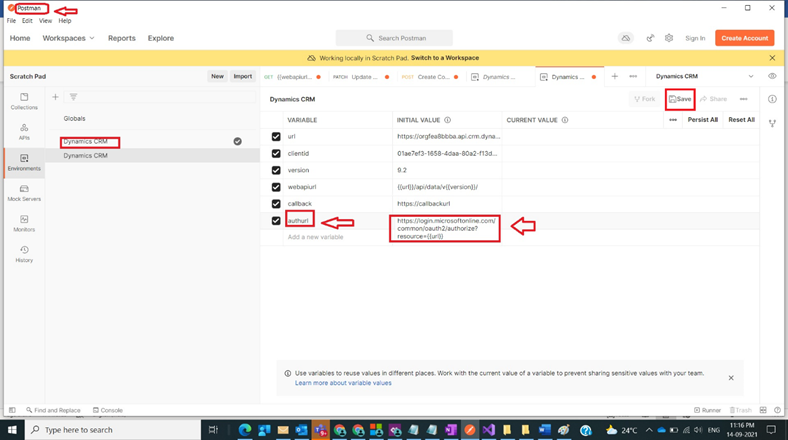 Connect Dynamics CRM with Postman Tool Environment